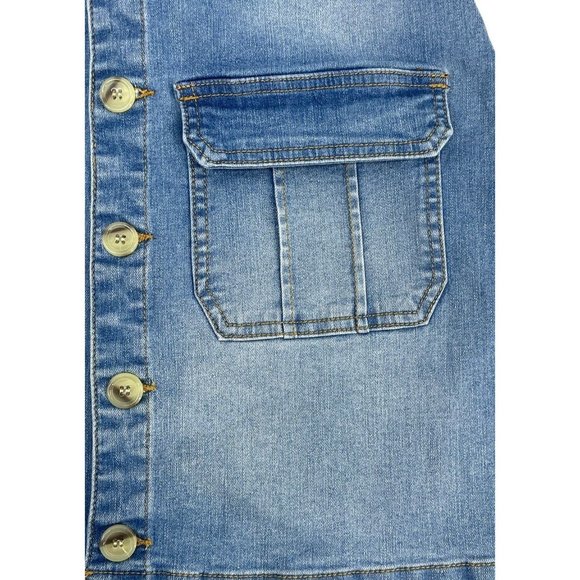 Blue Jean Denim Mini Skirt Button Front Pockets Size M Juniors Misses - Picture 4 of 10